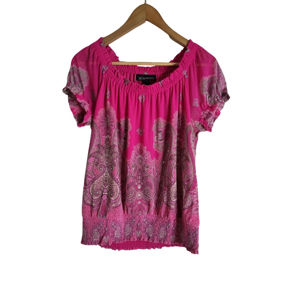 INC International Concepts Petite Pink Paisley Sequin Blouse MP Romantic Flowy